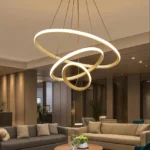 Modern LED Chandelier – Light Golden Body Hanging Lamp for Dining & Living Room, Warm White