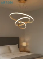 Modern LED Chandelier – Light Golden Body Hanging Lamp for Dining & Living Room, Warm White - Image 3