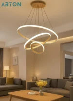 Modern LED Chandelier – Light Golden Body Hanging Lamp for Dining & Living Room, Warm White - Image 4