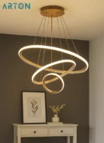 Modern LED Chandelier – Light Golden Body Hanging Lamp for Dining & Living Room, Warm White - Image 9