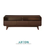 Modern Mid-Century TV Trolley with Marble Backdrop & Slatted Wood Paneling - Image 2